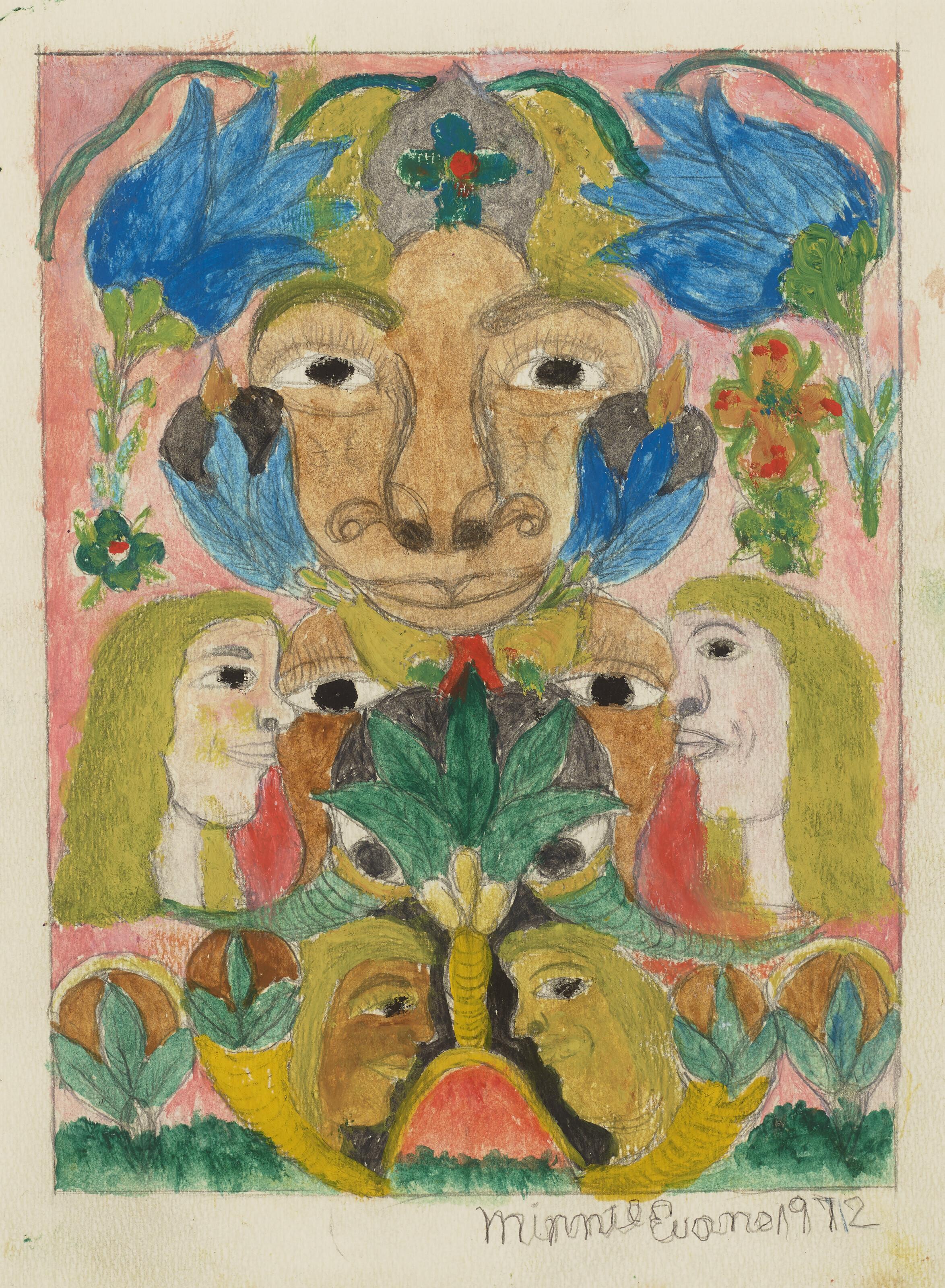 Minnie Evans - Five Faces, 1972