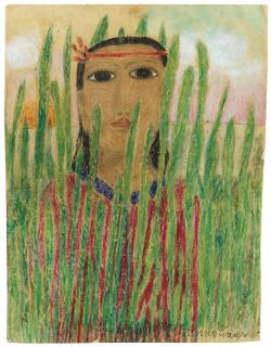 Minnie Evans - Native American Woman amidst Grasses