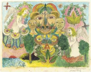 Minnie Evans - Untitled (Design with Angels and Sunset)