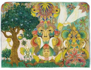 Minnie Evans - Untitled (Faces, Serpents, Animals, Angels), 1966