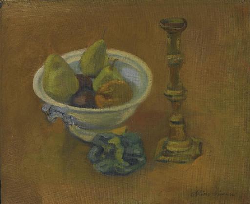 Mino Maccari - Natura morta con candeliere, frutta e peperone