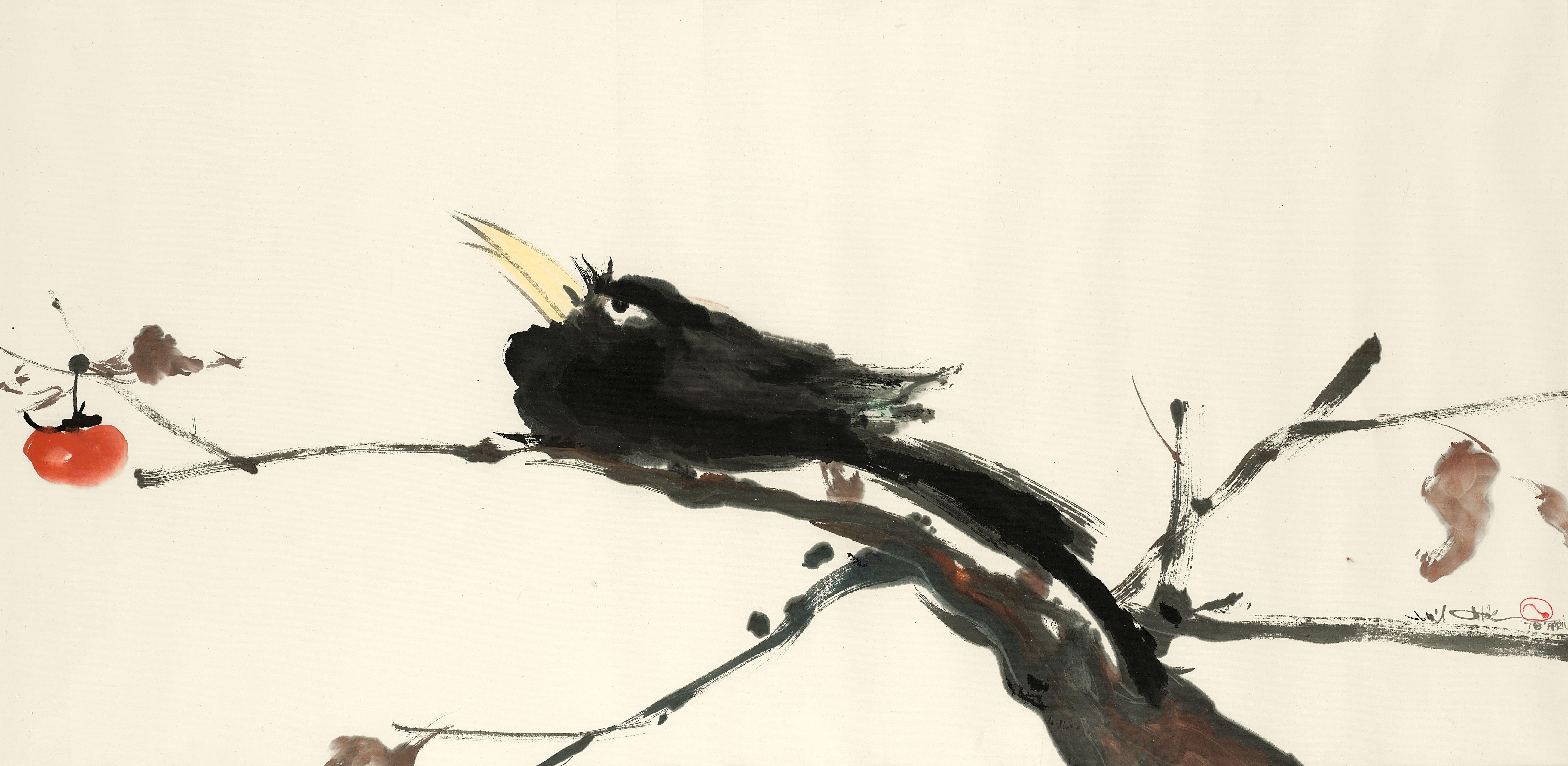Minol Araki - Bird On A Persimmon Branch