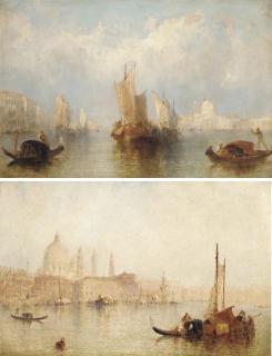 Miss J. Vivian - Vessels before Santa Maria della Salute, Venice; and Vessels on the Lagoon, Venice