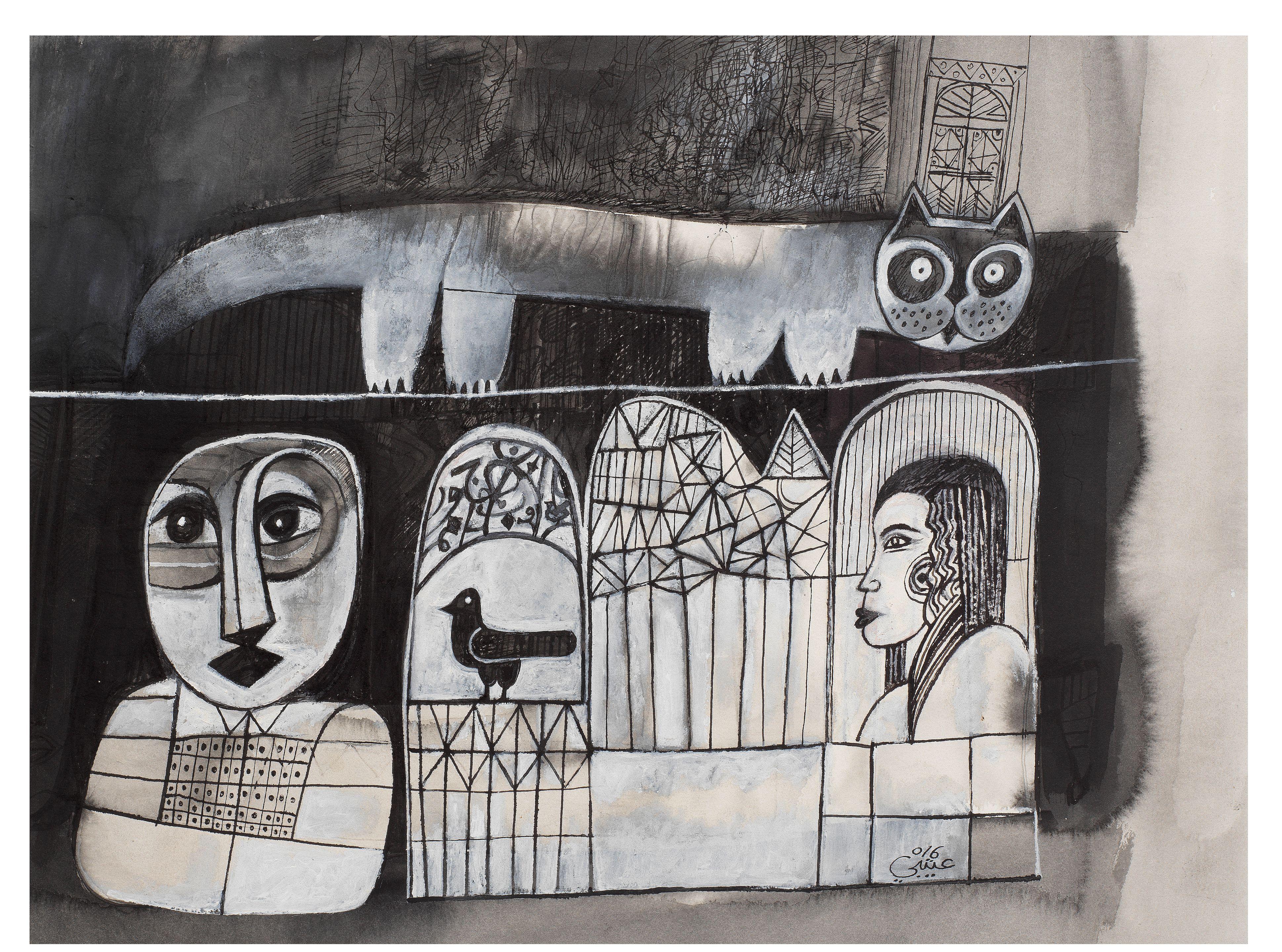 Mohamed Abdalla Otaybi - Man, Cat and Bird