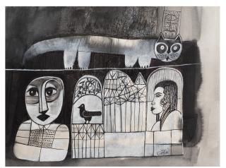 Mohamed Abdalla Otaybi - Man, Cat and Bird