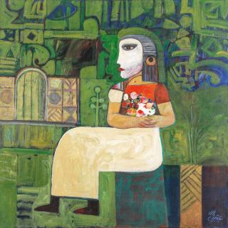 Mohamed Abdalla Otaybi - Seated Female Holding Flowers, 2018