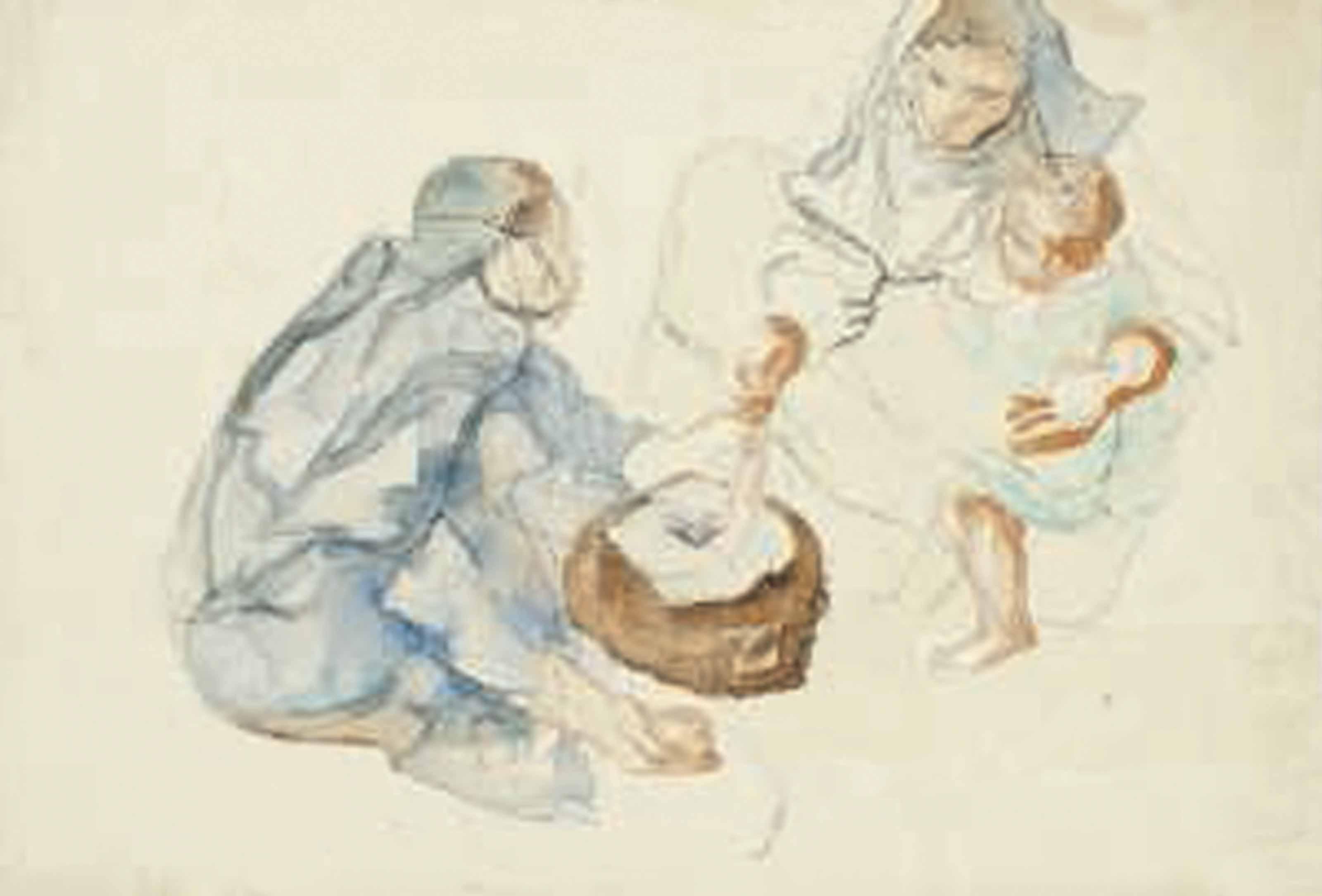 Mohammed Naghi Bey - Egyptian women and child with pestle and mortar