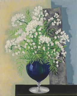 Moïse Kisling - Fleurs au vase bleu