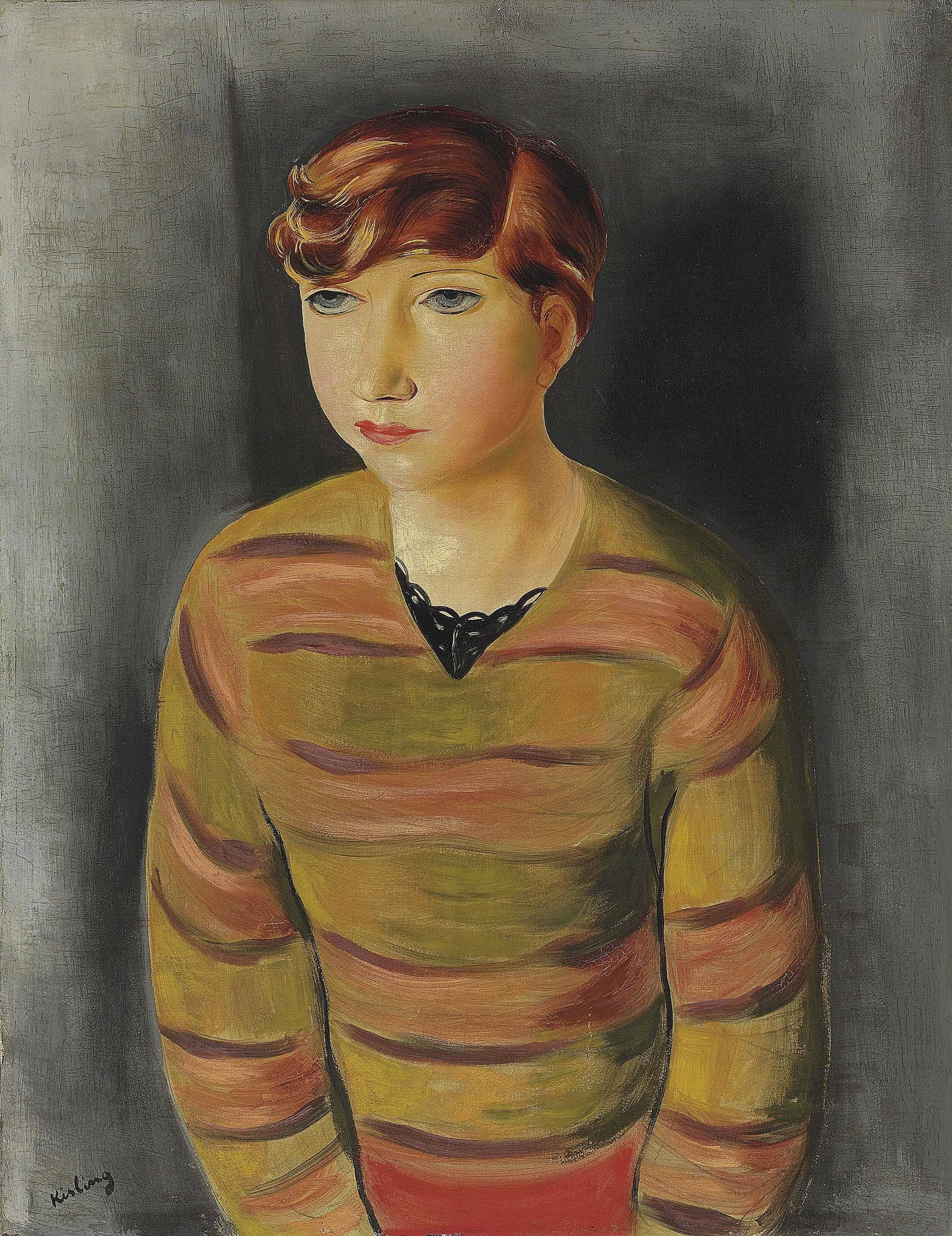 Moïse Kisling - Jeune femme au pull rayé