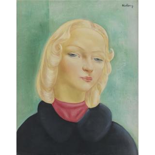 Moïse Kisling - Jeune Fille Au Foulard Rouge Or Portrait D\'Ingrid Rooge