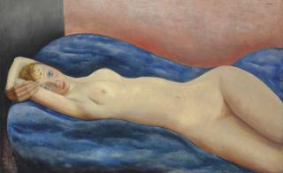 Moïse Kisling - Nu allongé sur un canapé bleu