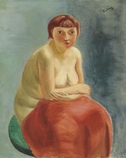 Moïse Kisling - Nu assis à la draperie rouge