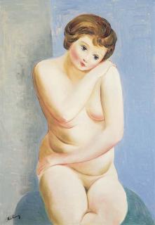 Moise Kisling - Nu sur fond bleu