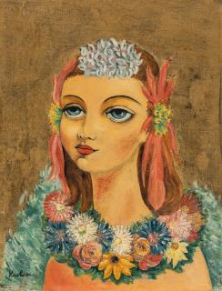 Moise Kisling - Petite Tête fleurie (Le Collier de Fleurs)