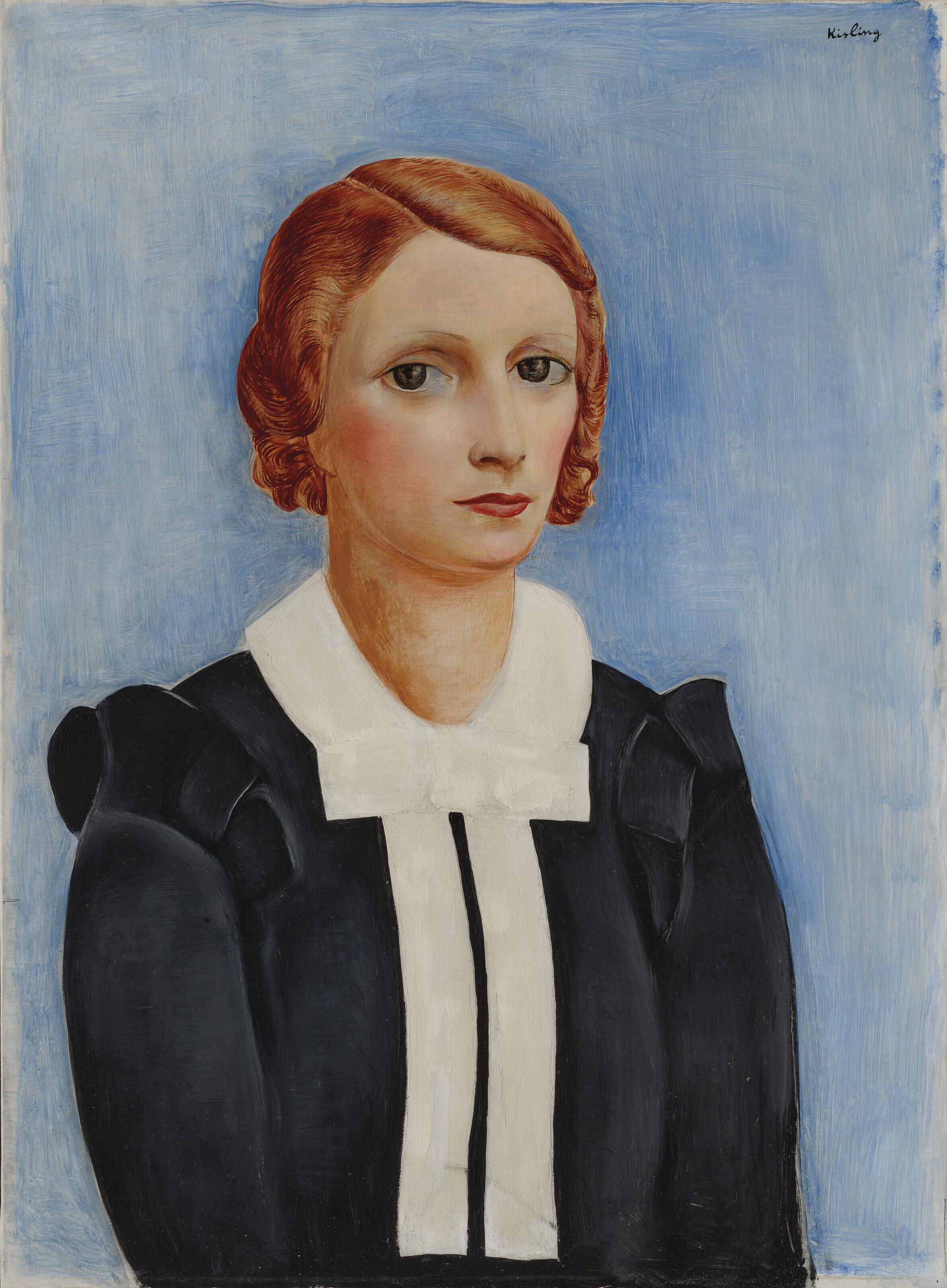 Moise Kisling - Portrait de femme sur fond bleu