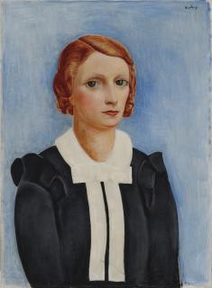 Moise Kisling - Portrait de femme sur fond bleu