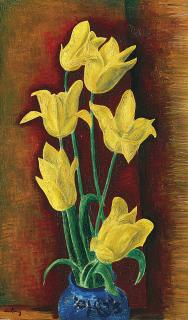 Moïse Kisling - Vase de tulipes jaunes