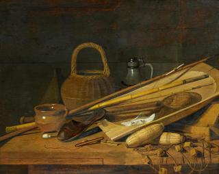 Monogrammist AG - Stillleben mit Fischereiutensilien.