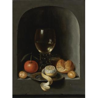 Monogrammist VS.Z - Still Life With An Apple, A Peeled Lemon And A Roemer In A Stone Niche