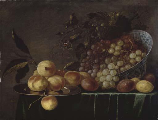 Monogrammiste J.H.V. - Fruits Sur Une Table Drapée