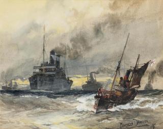 Montague Dawson, F.R.S.A., R.S.M.A. - A merchant convoy under escort