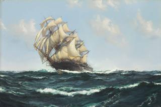 Montague Dawson, F.R.S.A., R.S.M.A. - Bowling Along - \'The Glorious Lightning\'