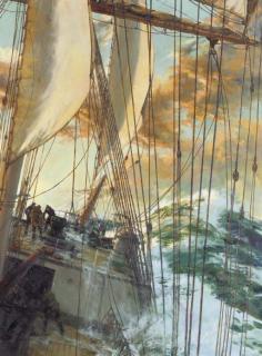 Montague Dawson, F.R.S.A., R.S.M.A. - Decks awash in the teeth of a gale