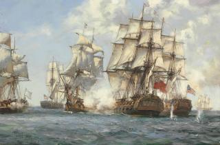 Montague Dawson F.R.S.A., R.S.M.A. - Engagement between Mediator and three French and two American Ships