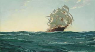Montague Dawson, F.R.S.A., R.S.M.A. - Full sail, sunset