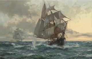 Montague Dawson, F.R.S.A., R.S.M.A. - In Hot Pursuit:  An Escaping Smuggler