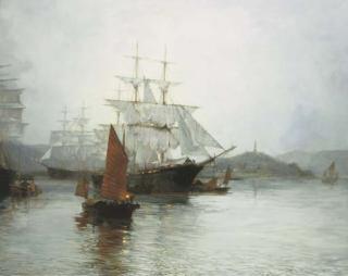 Montague Dawson, F.R.S.A., R.S.M.A. - Night anchorage at Whampoa