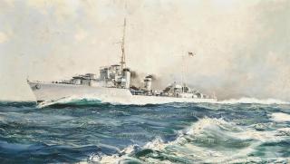 Montague Dawson, F.R.S.A., R.S.M.A. - Portrait of the famous destroyer H.M.S. Eskimo, who was involved in some of the fiercest fighting of the Second World War