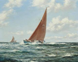 Montague Dawson, F.R.S.A., R.S.M.A. - The English folkboat Martha McGilda close-hauled in a fresh breeze