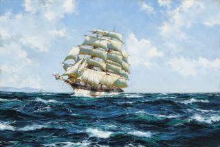 Montague Dawson, F.R.S.A., R.S.M.A. - The \'Old Windjammer\' - An Aging Beauty Running Down The Coast