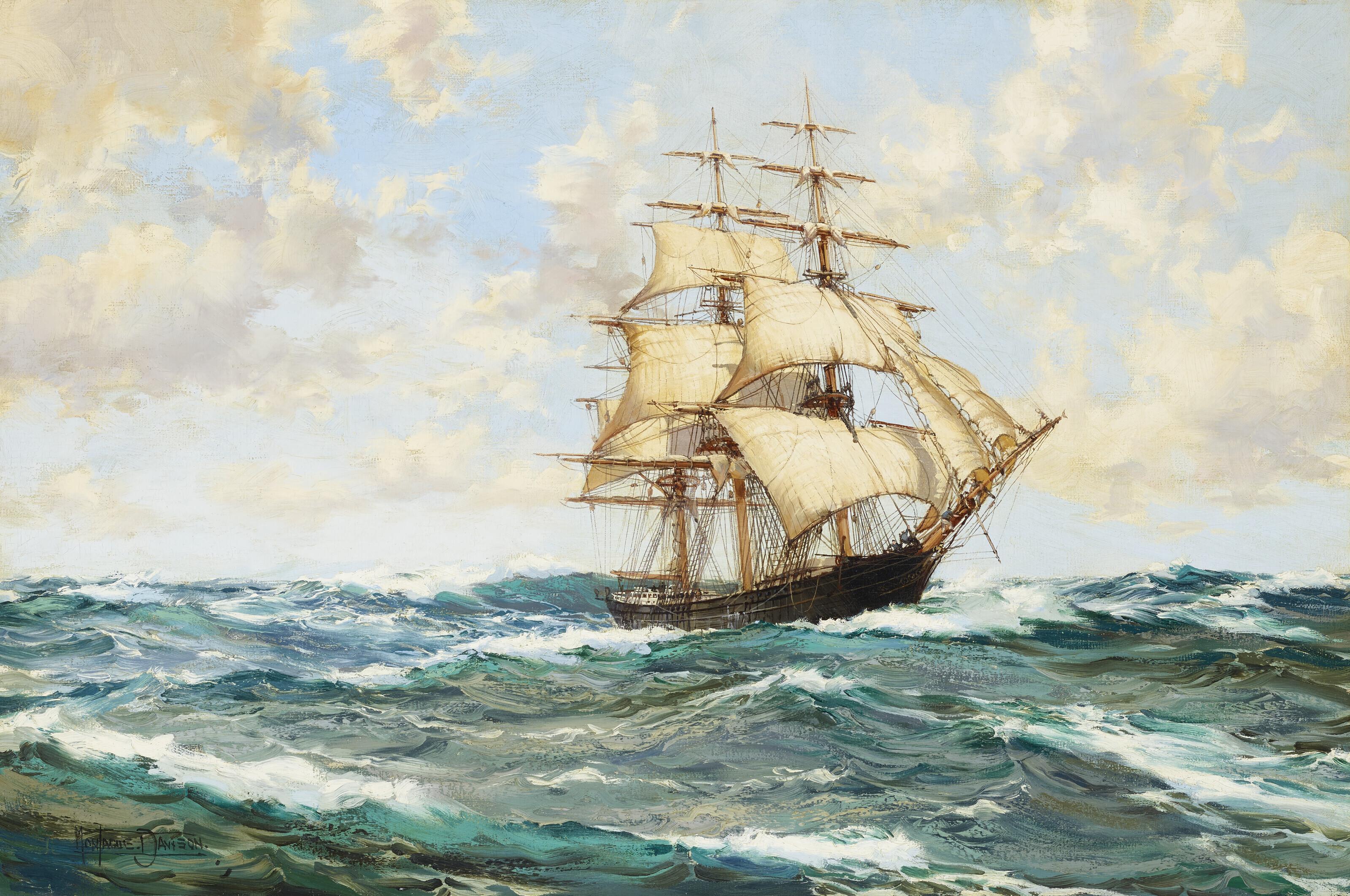 Montague Dawson, F.R.S.A., R.S.M.A. - Under Easy Canvas, The Clipper Ship \'Wild Ranger\'