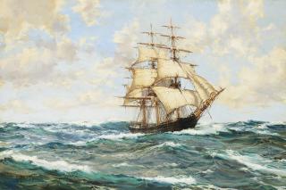 Montague Dawson, F.R.S.A., R.S.M.A. - Under Easy Canvas, The Clipper Ship \'Wild Ranger\'