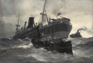 Montague Dawson, R.M.S.A., F.R.S.A., - The stricken merchantman Ovingdean Grange under tow