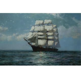 Montague Dawson R.S.M.A., F.R.S.A. - British A Clipper Ship In A Moonlit Sea