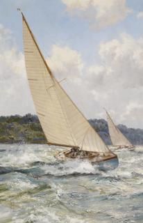 Montague Dawson R.S.M.A., F.R.S.A. - British gay Weather: One-Designs Racing Inshore And Out Of The Tide Off The Isle Of Wight