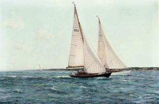 Montague Dawson, R.S.M.A., F.R.S.A. - \'Racing Days\' - Samuel Pepys and Cohoe