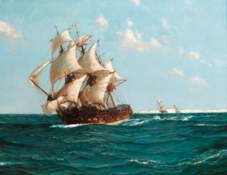 Montague Dawson - A squadron of men-o\'war of the Restoration Navy in the Channel