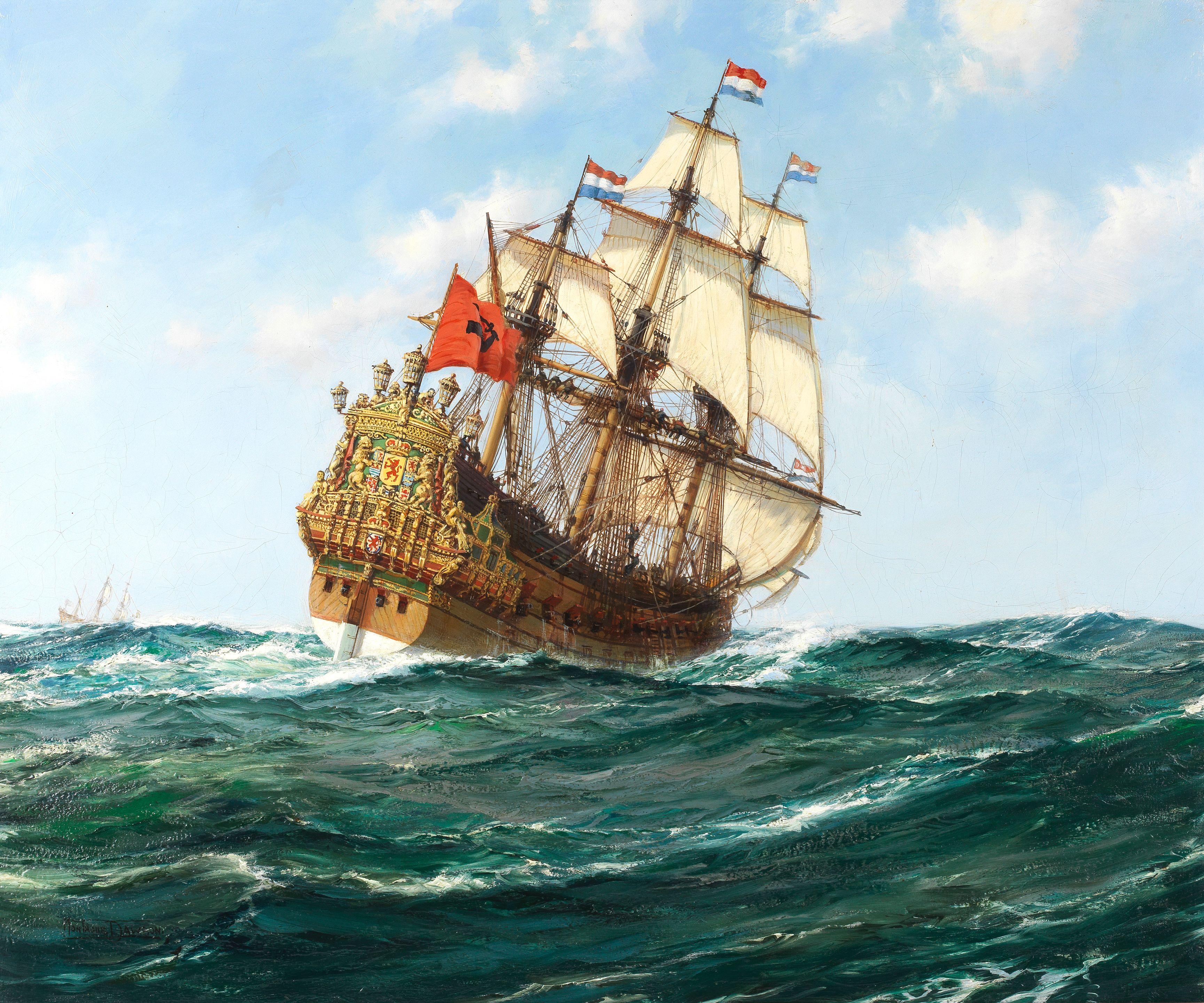 Montague Dawson - HMS Sovereign of the Seas flying Dutch flags