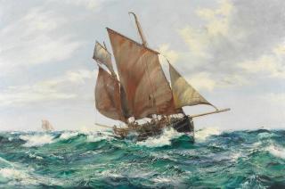 Montague Dawson - The fishing boat Our Margaret in full sail