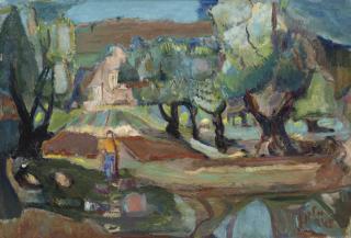 Mordechai Levanon - Landscape With Young Girl