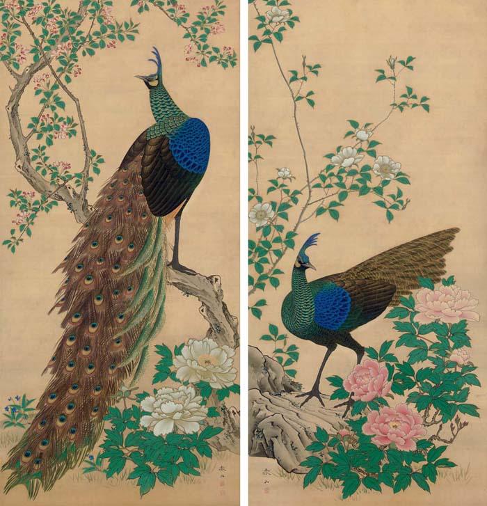 Mori Tetsuzan - Peacocks and peonies