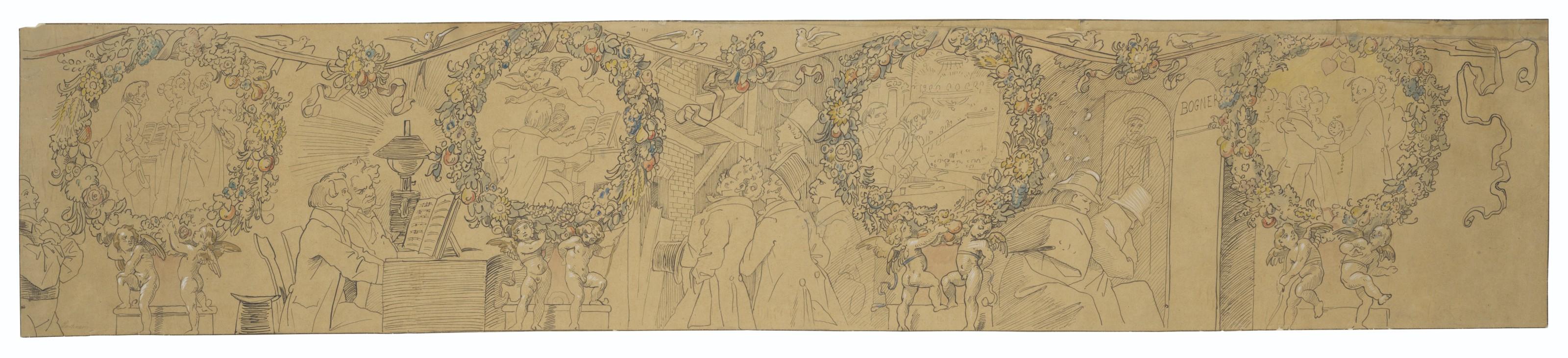 Moritz Ludwig Von Schwind - The love life of Franz Lachner (fourth scene of the ‘Lachner scroll’)