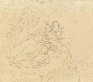 Moritz von Schwind - Ein Engel bewacht eine Schlafende