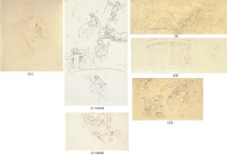 Moritz Von Schwind - Four studies for Die Schöne Melusine; and A self-portrait painting the Melusine cycle in a rotunda