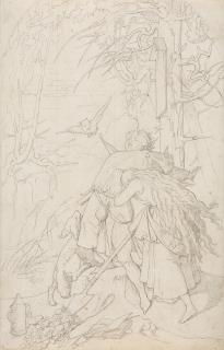 Moritz von Schwind - Sich fürchtendes Paar im Walde.