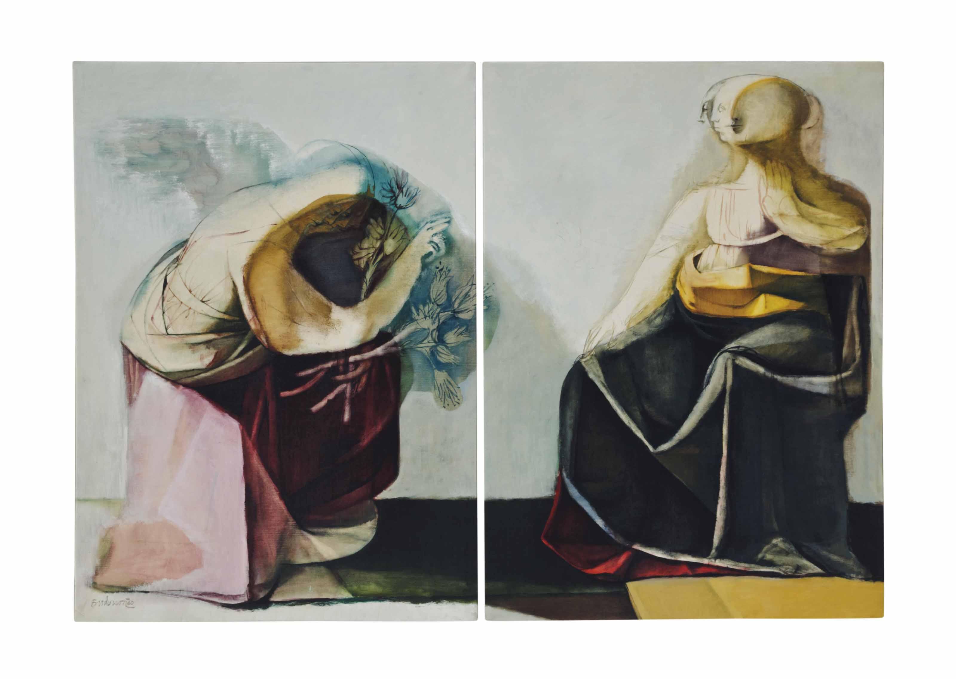 Morris Broderson - Angel and Holy Mary (After Leonardo Da Vinci): a diptych